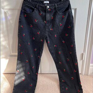 Forever 21 Cherry Print Jeans - Black